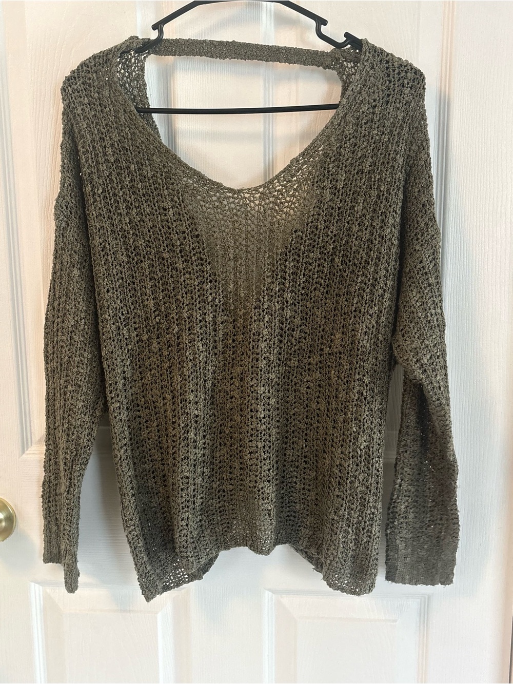 Altar’d State Olive Green Open Knit Twist Front Sweater Size M Boho